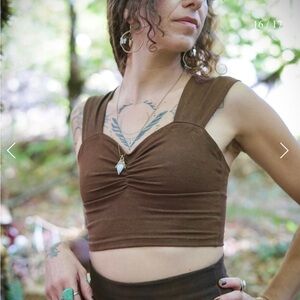 New Calico Alchemy Organic Hemp Cotton Faery Crop Top Size Small Coffee